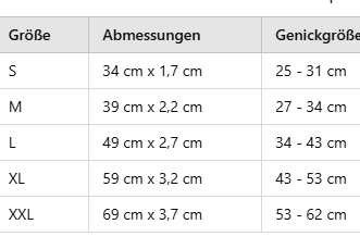 Größentabelle personalisiertes Hundehalsband mit Gravur