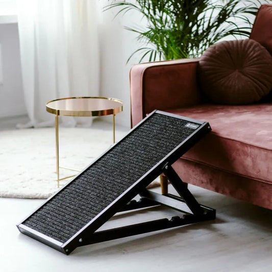 schwarze Hunderampe aus Holz für Sofa Bett Auto